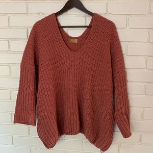 Rust POL v neck chunky sweater